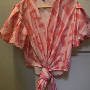 Pink Geometric Tie-Front Blouse